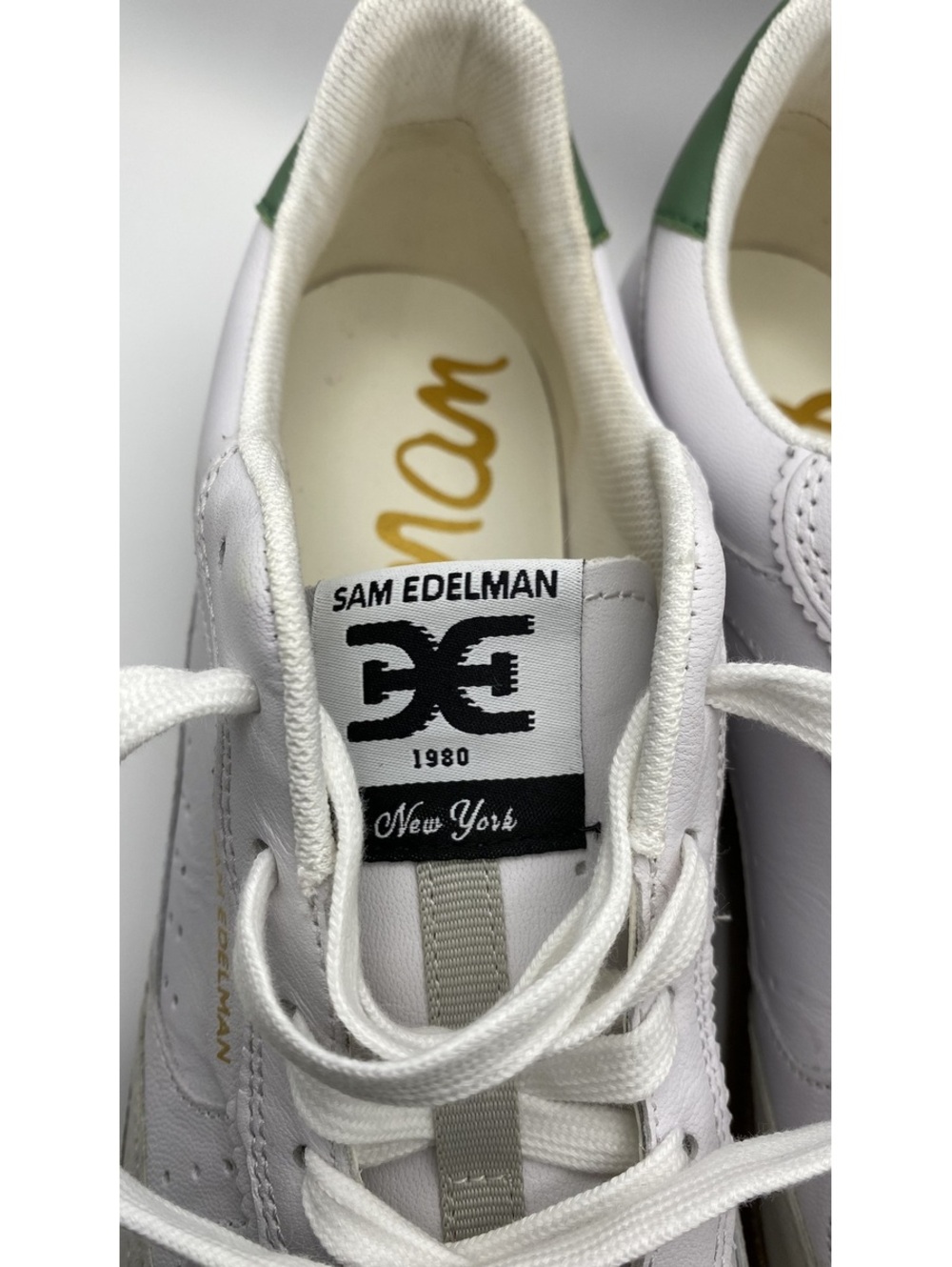 Sam Edelman BRAND NEW! White and Green Leather Sneakers Size 9 - Picture 4 of 9